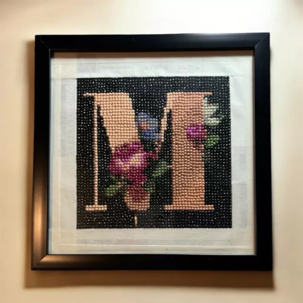 Letter M Diamond Art Wall Decor ✨ Framed Floral Initial 8x8